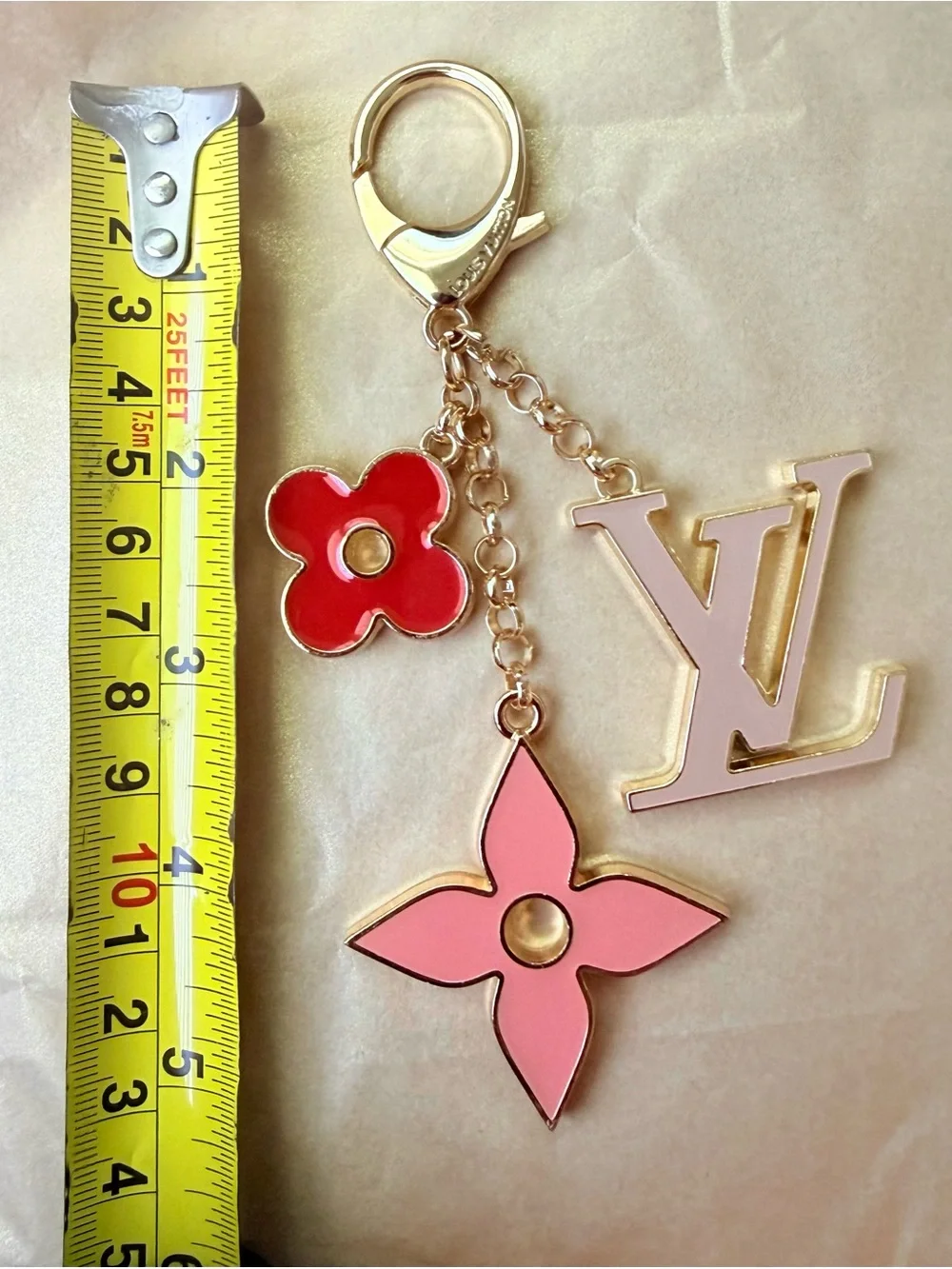 Luxury Fashion Bag Charm Keychain Monogram And Bright Rose And Pink Motifs